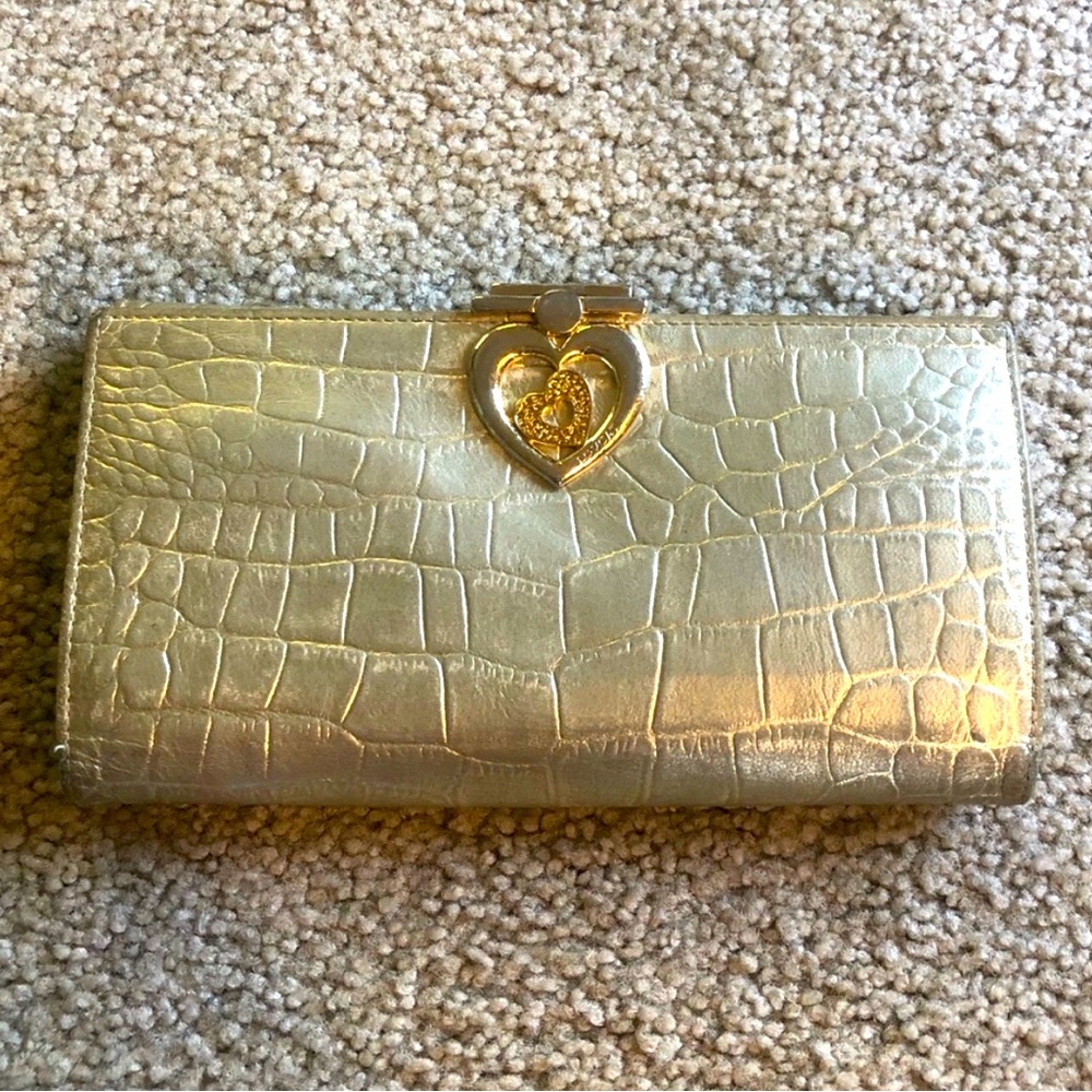 Gold Crocodile Leather LoveCat Designer Wallet